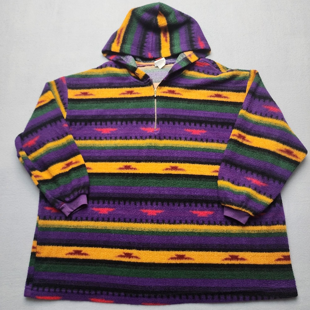 Basic Editions Woman Vintage 90s Fleece Hoodie Purple Aztec Striped 20W USA Made